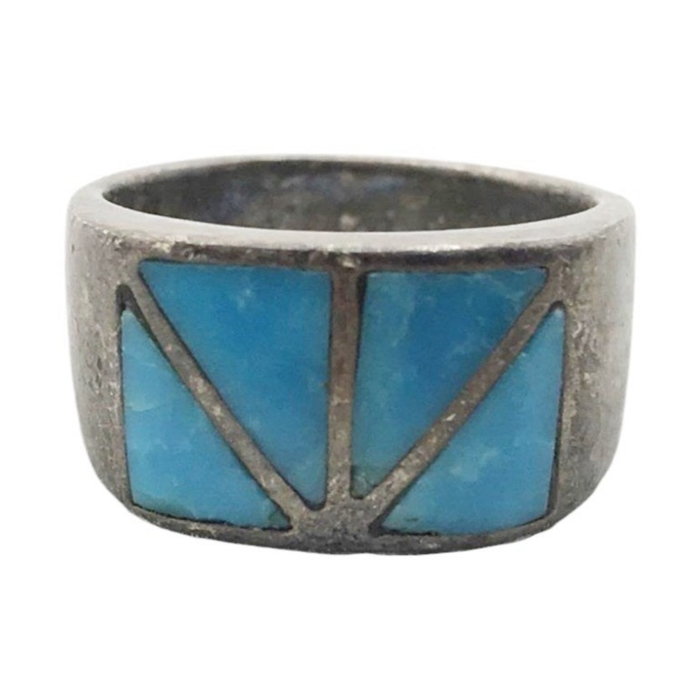 Vtg Sterling Silver Turquoise Native Taxco Signet Ring Size 7.5 Men Artisan 8.5g